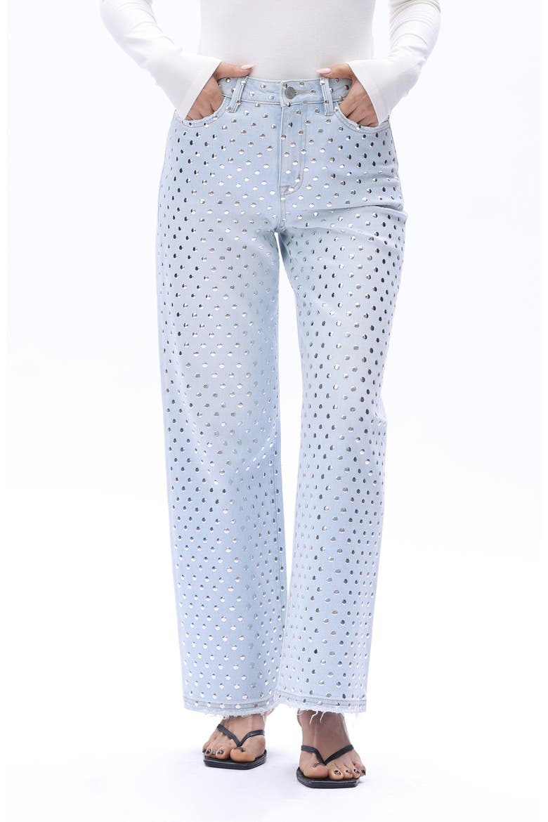 Studded High Waist Straight Leg Jeans, Main, color, LIGHT BLUE