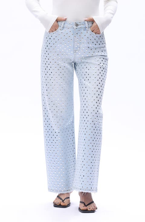Studded High Waist Straight Leg Jeans