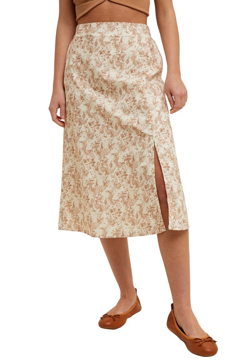 Floral Cotton Midi Skirt, Main, color, CREAM/ CAMEL