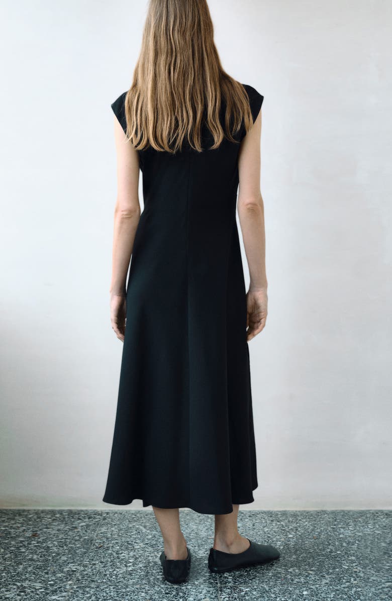 MANGO Ruched Sleeveless Midi Dress, Alternate, color, Black