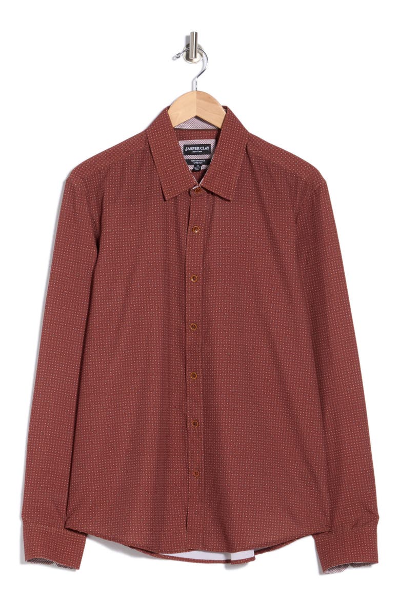 Printed Long Sleeve Shirt, Alternate, color, BROWN
