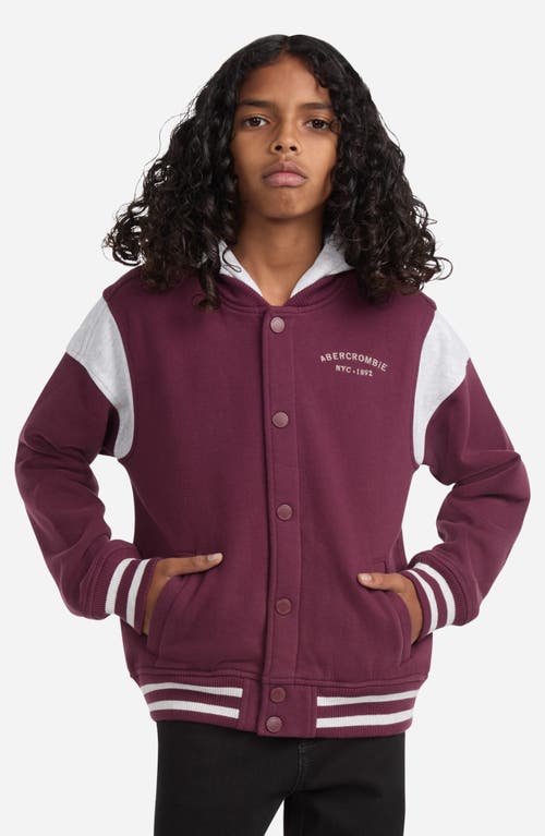 Abercrombie Kids Kids' Colorblock Hooded Fleece Bomber Jacket In Burgundy