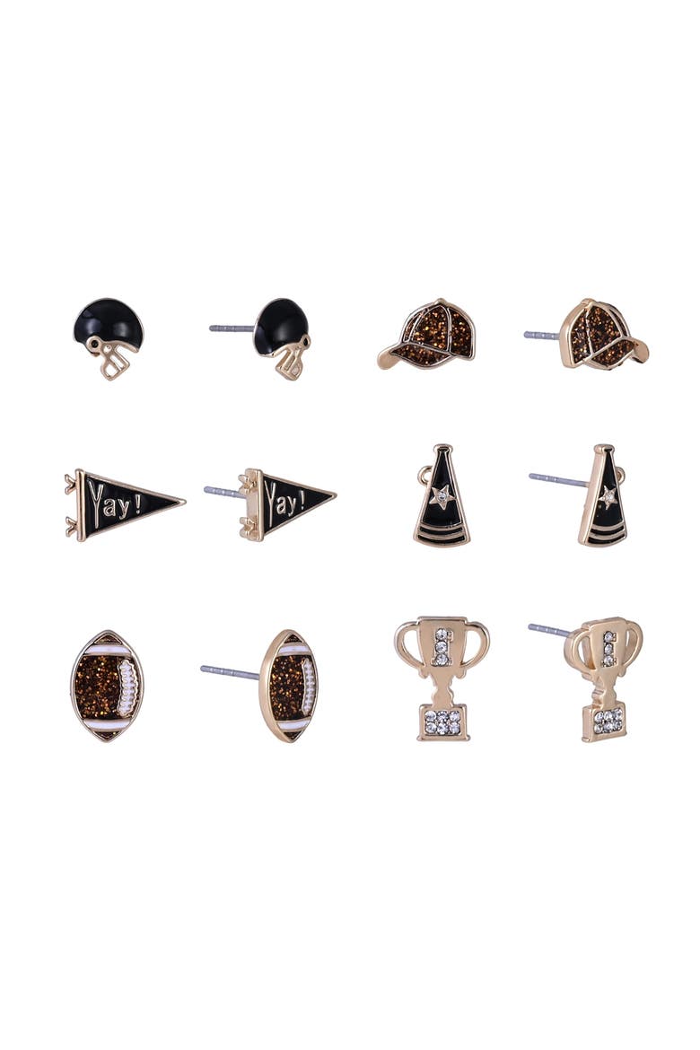 Game Day Trophy 6pk Earring Set, Main, color, Brown