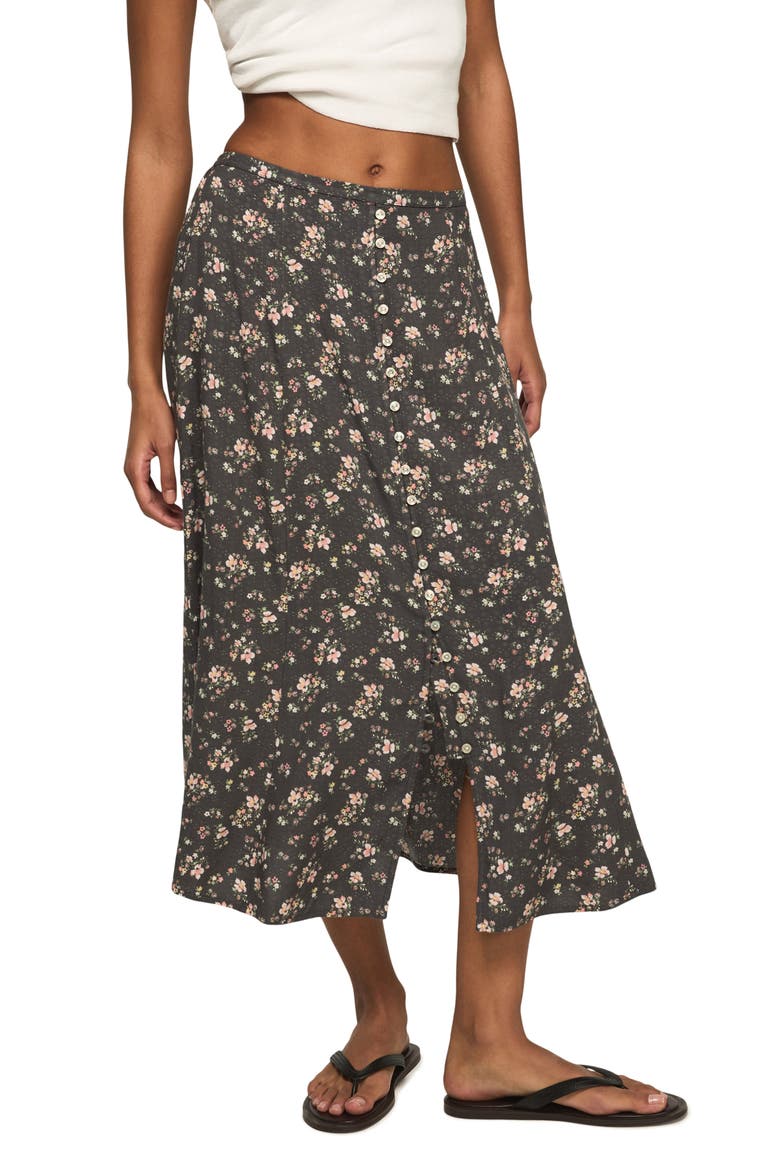 Simone Floral Midi Skirt, Main, color, BLACK FLORAL