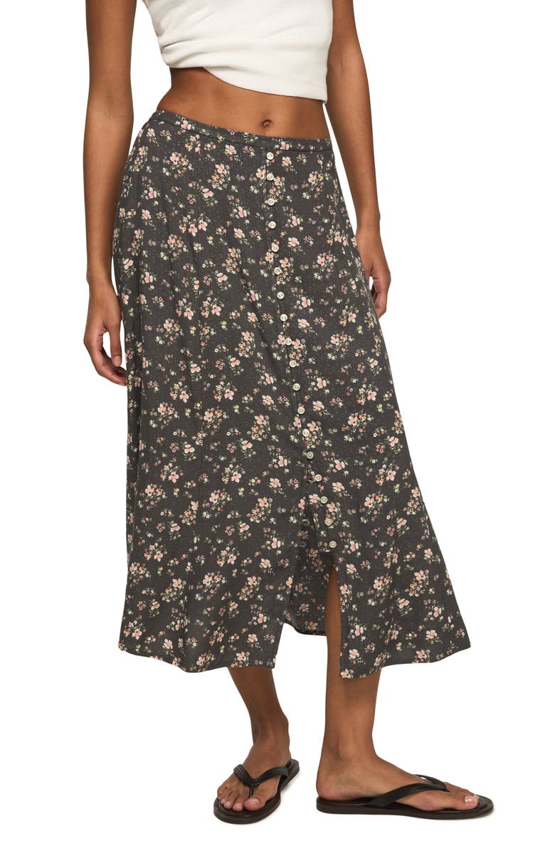 Lucky Brand Simone Floral Midi Skirt, Main, color, Black Floral