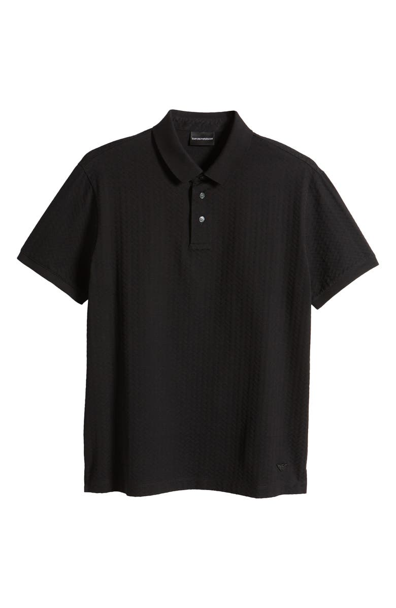 Emporio Armani Textured Chevron Cotton Polo, Alternate, color, Black