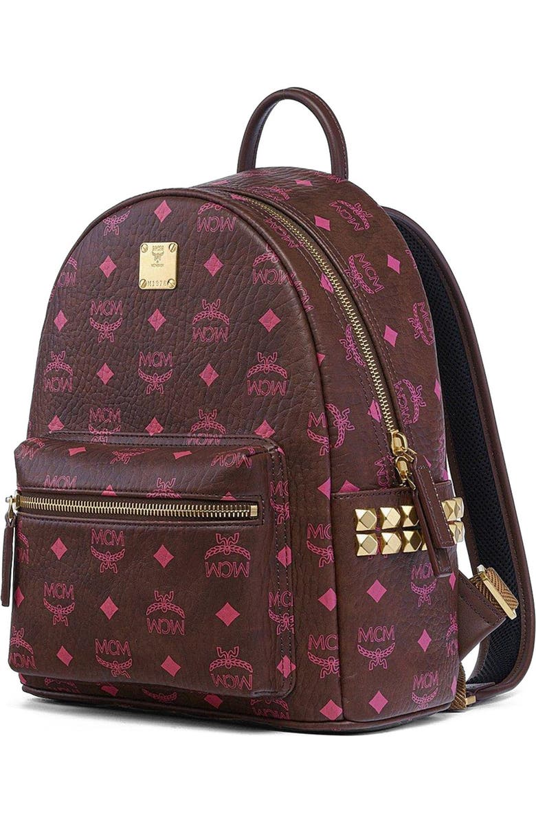 MCM Small Stark Side Studs Backpack in Visetos, Alternate, color, Cinnamon