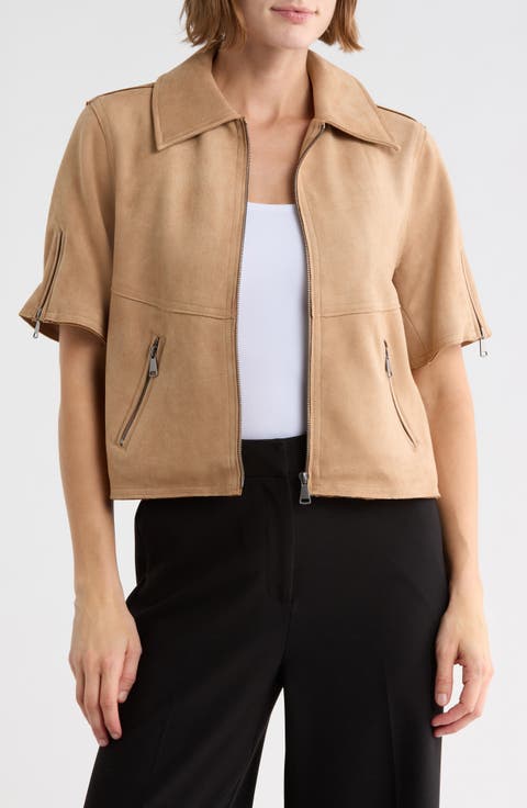 Faux Suede Short Sleeve Jacket