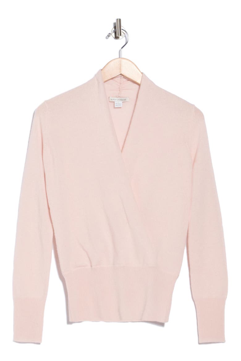 Cashmere Faux Wrap Sweater, Alternate, color, LIGHT PINK