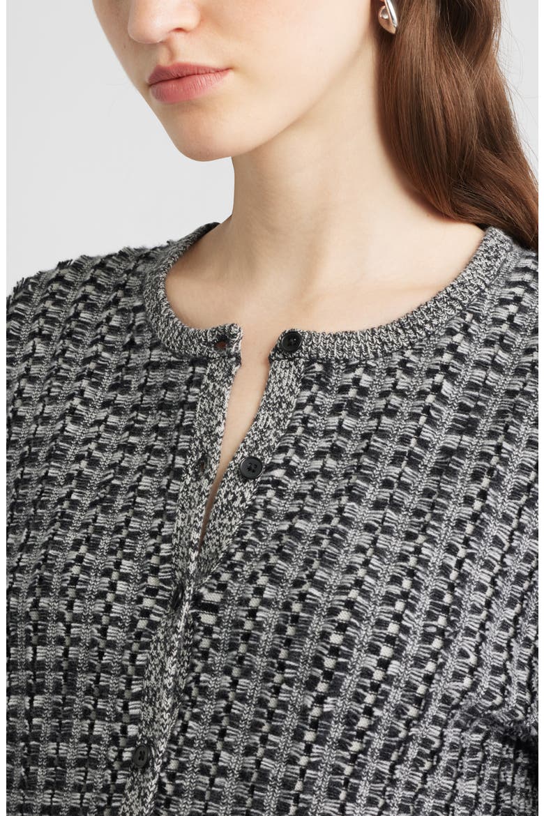 Textured Wool & Cashmere Cardigan, Alternate, color, BLACK- IVORY TEXTURE