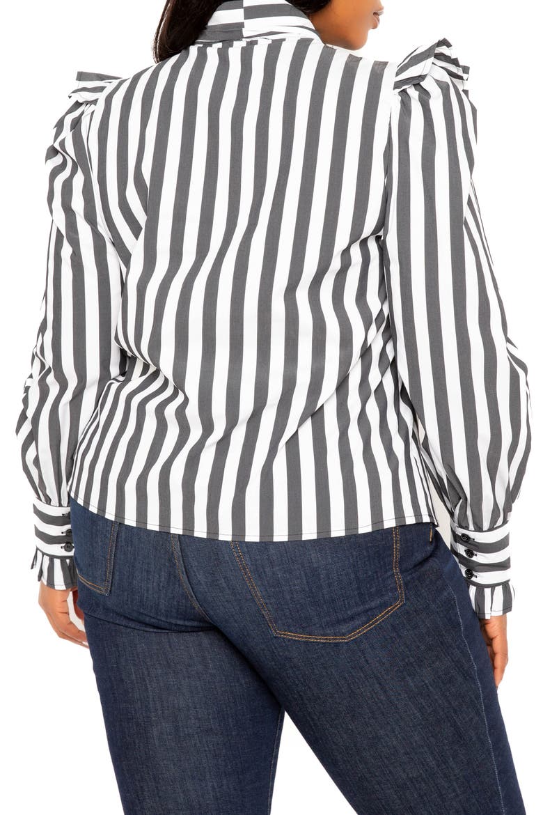 Stripe Ruffle Bow Neck Shirt, Alternate, color, BLACK