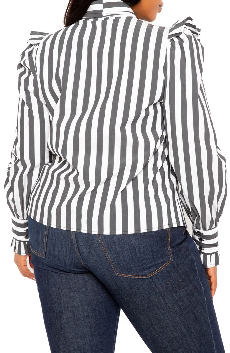 BUXOM COUTURE Stripe Ruffle Bow Neck Shirt, Alternate, color,