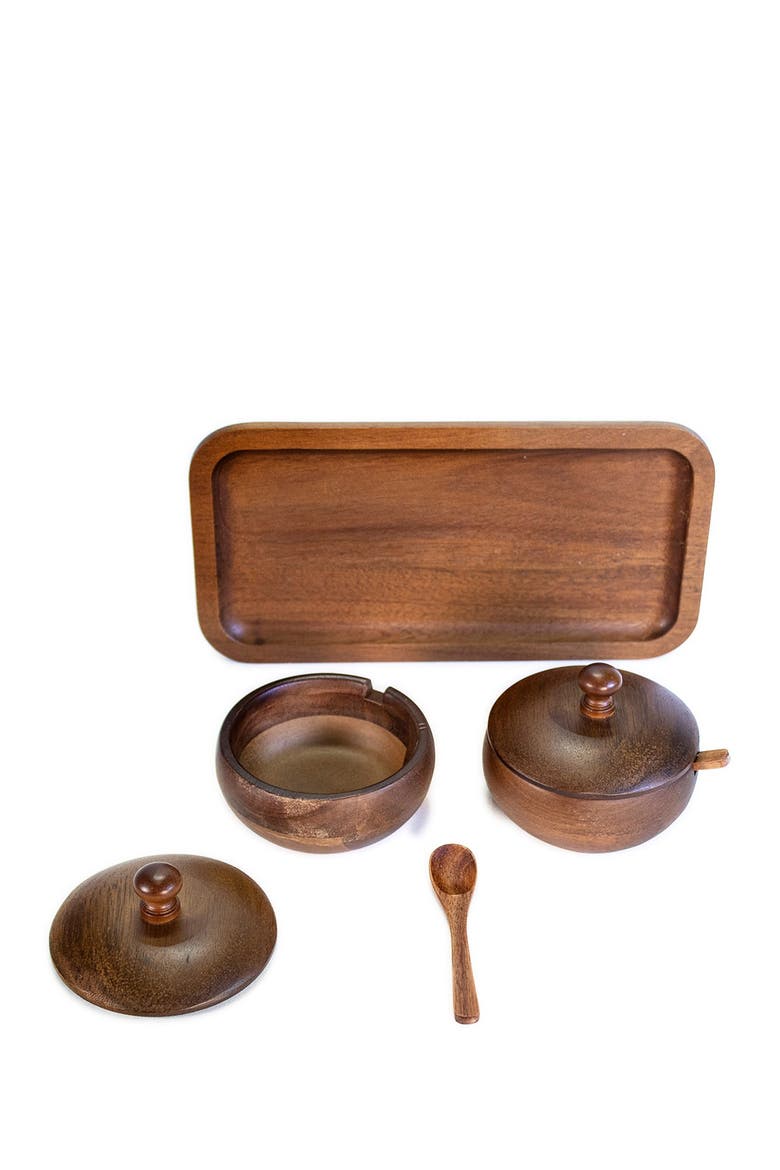 Acacia Wooden Spice Jar Set, Main, color, BROWN