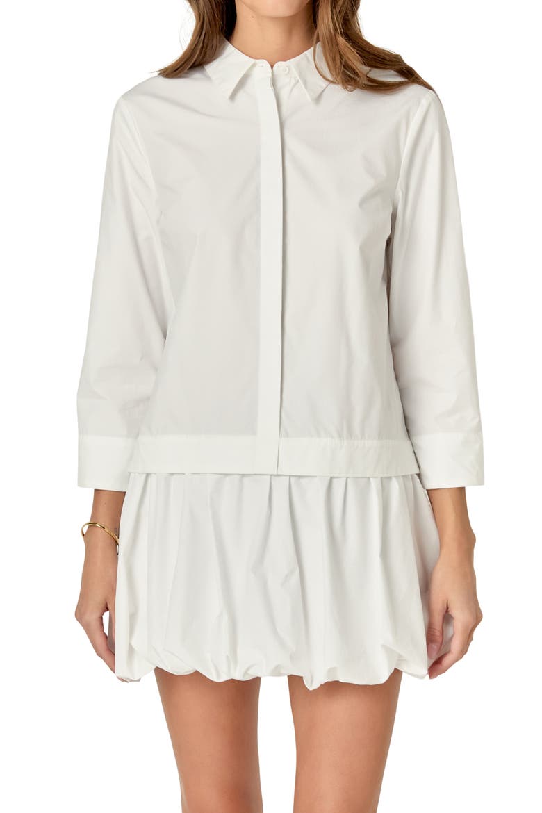 Bubble Hem Long Sleeve Cotton Shirtdress, Alternate, color, WHITE