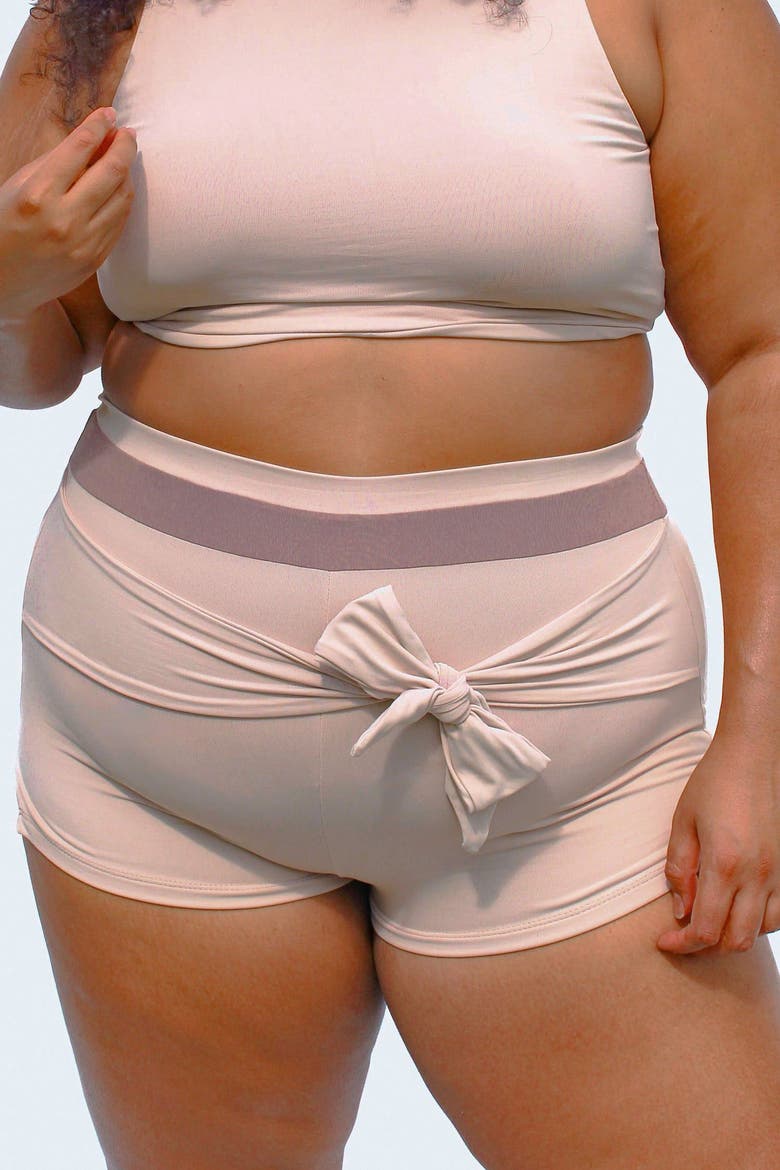 Moe Tie-Front Swim Shorts, Main, color, Cream