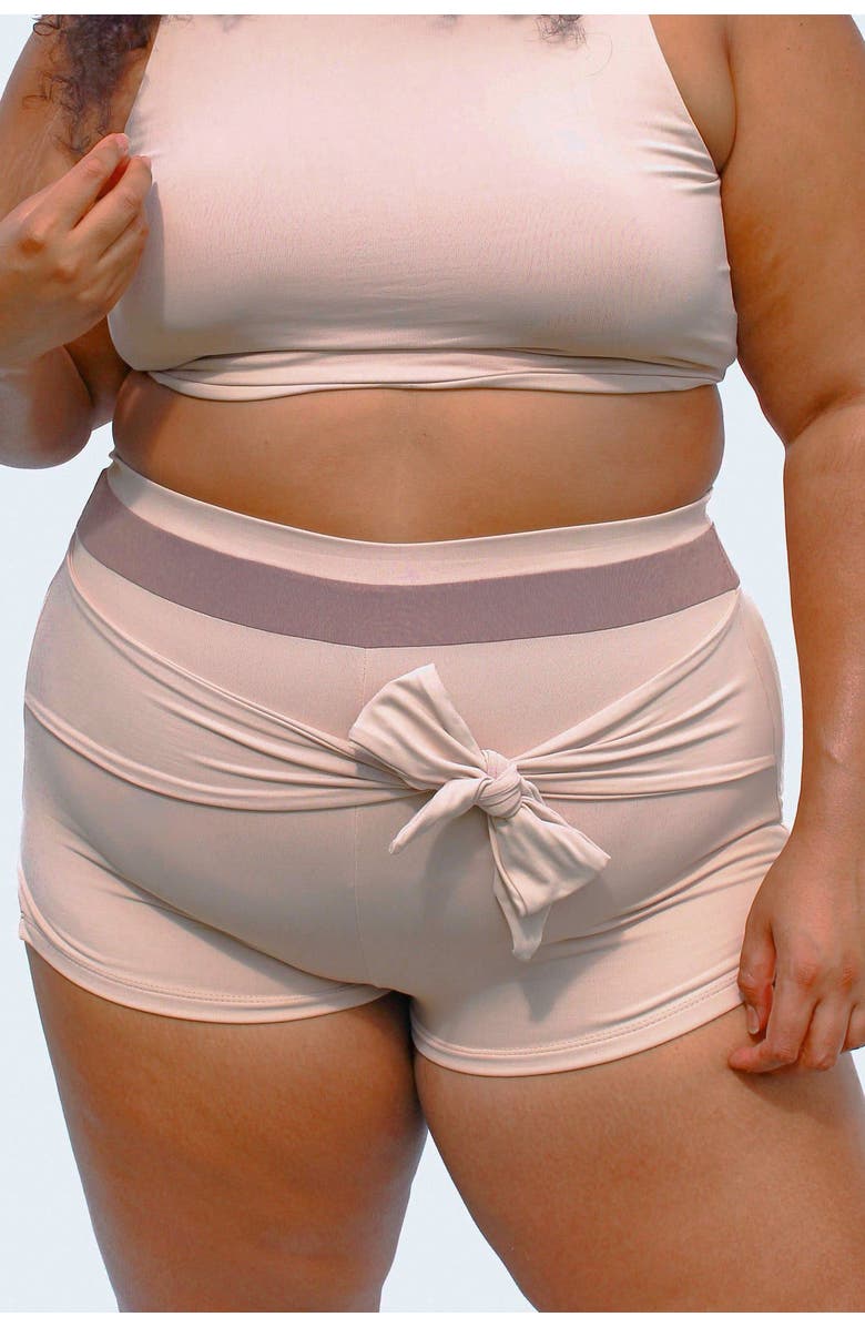 Mary Mercedes Moe tie-front swim shorts, Main, color, Cream