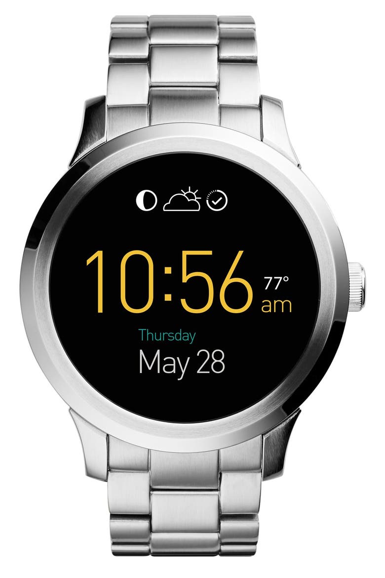 Fossil 'Fossil Q - Founder' Round Bracelet Smart Watch, 47mm, Main, color, SILVER/ BLACK