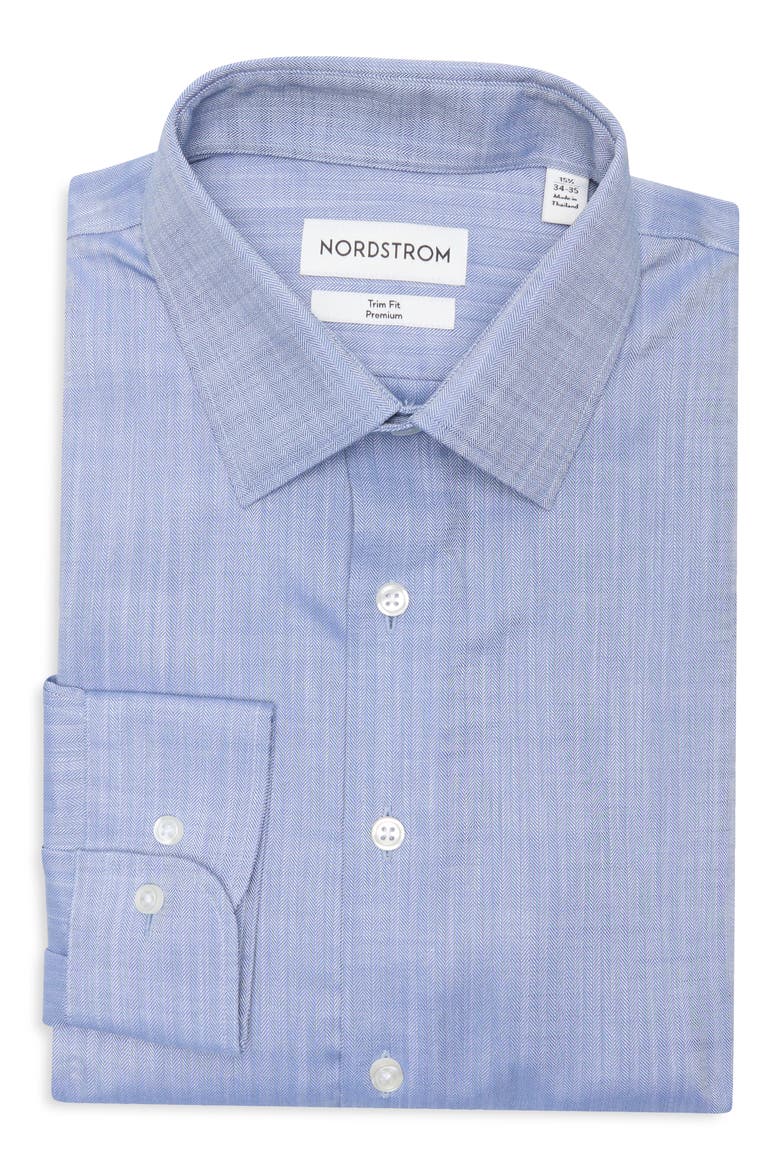 Premium Trim Fit Herringbone Cotton Twill Dress Shirt, Alternate, color, CHAMBRAY HERRINGBONE