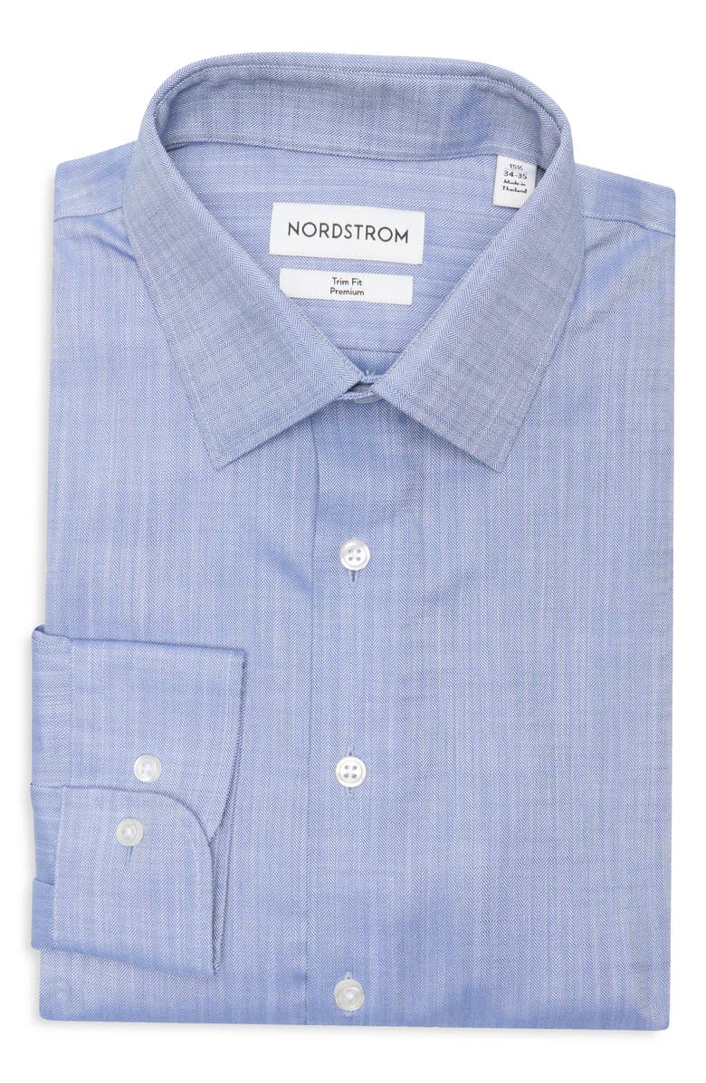 Nordstrom Premium Trim Fit Herringbone Twill Dress Shirt, Alternate, color, Chambray Herringbone