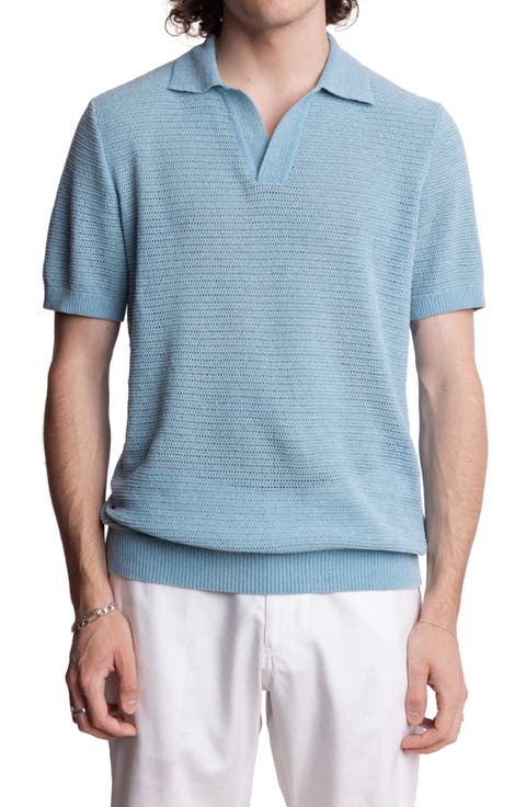 Open Knit Johnny Collar Polo