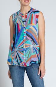 APNY Print Chiffon Button-Up Sleeveless Top