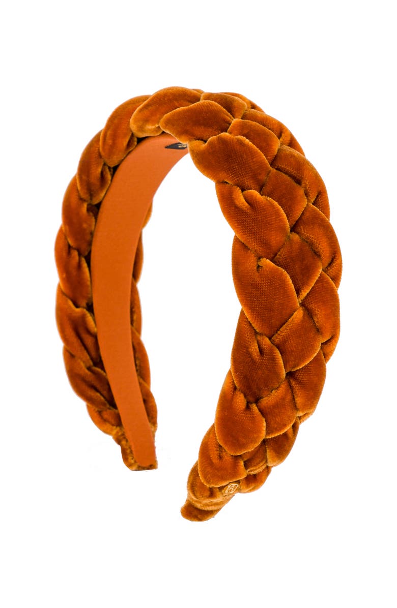 Alexandre de Paris Nocturne Braided Velvet Headband, Main, color, Orange