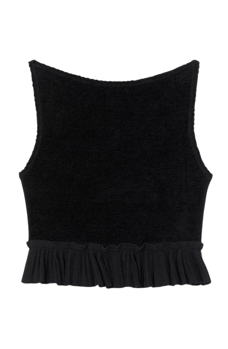 SANDRO Ruffled knit crop top, Alternate, color, Black
