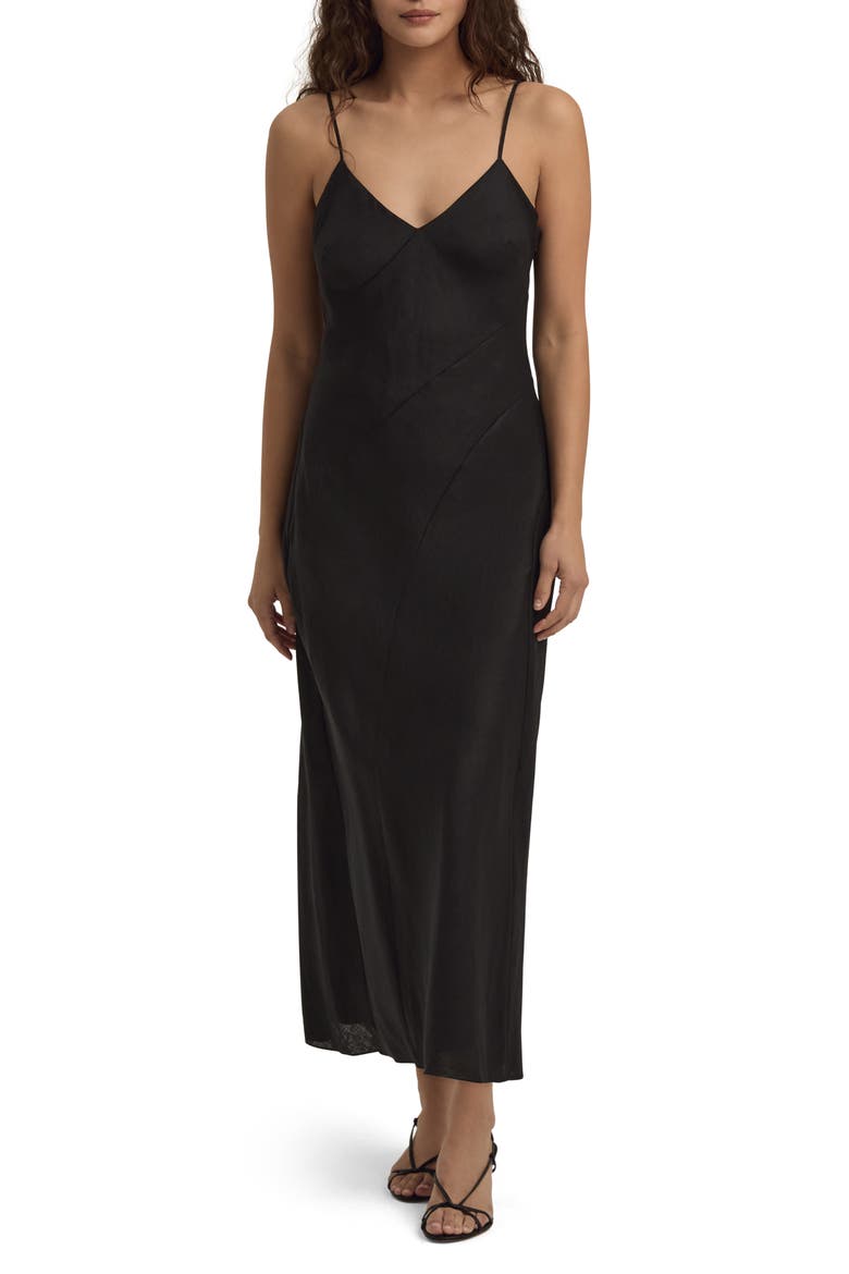 The Josette Linen Slipdress, Main, color, BLACK