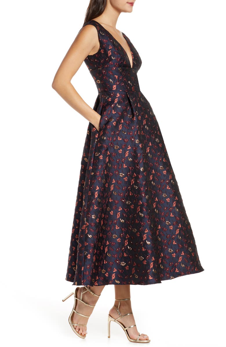 ML Monique Lhuillier Floral Jacquard A-Line Dress, Alternate, color,