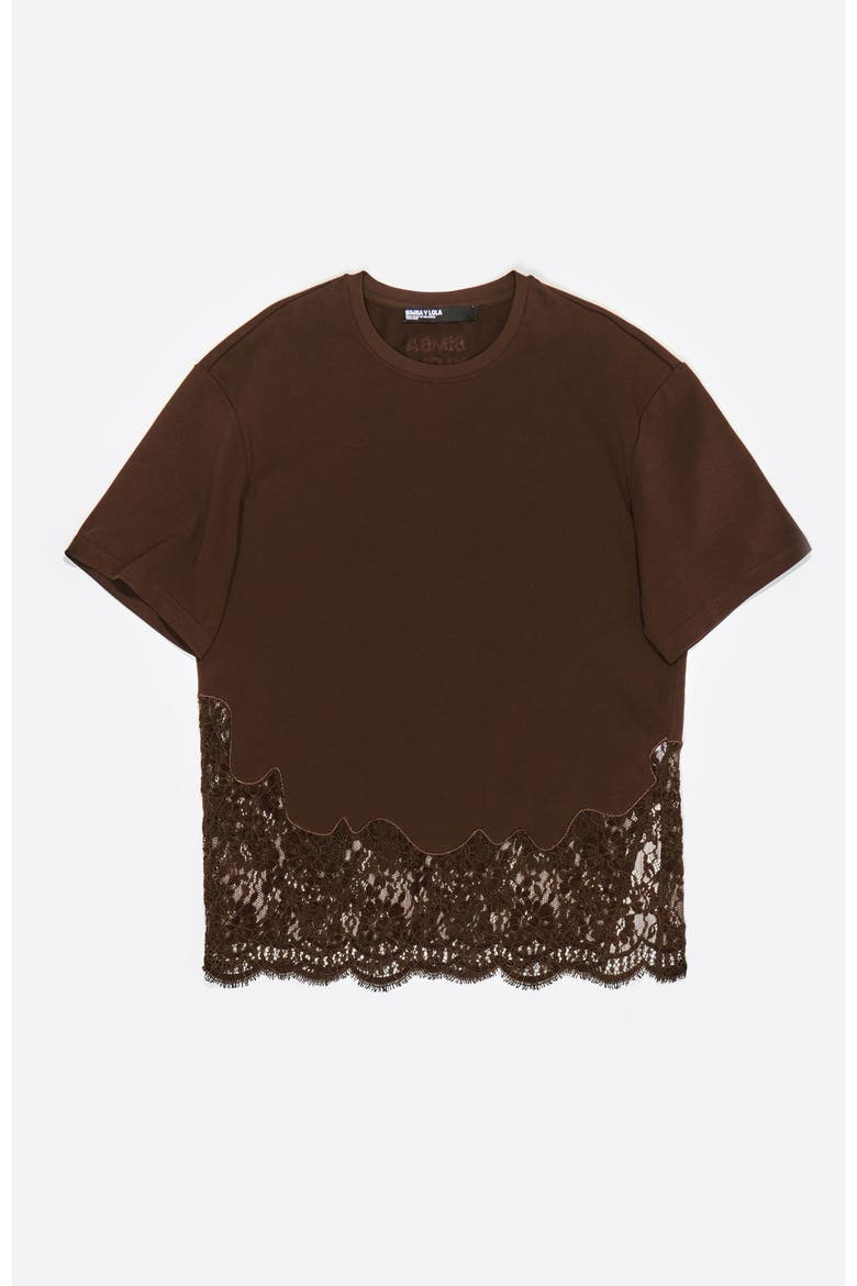 Oversize Lace T-Shirt, Alternate, color, DARK BROWN