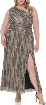 Eliza J One-Shoulder Pleated Gown