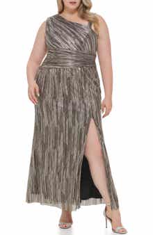 Eliza J One-Shoulder Pleated Gown