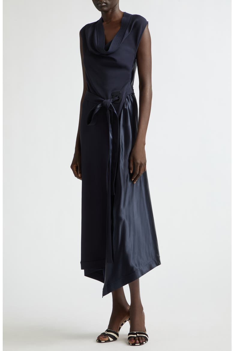 Asymmetric Cady & Satin Maxi Dress, Alternate, color, NEW NAVY