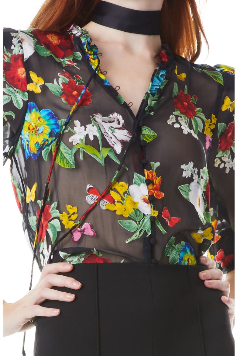 Julius Floral Print Tie Sleeve Blouse, Alternate, color, ATRIUM FLORAL BLACK
