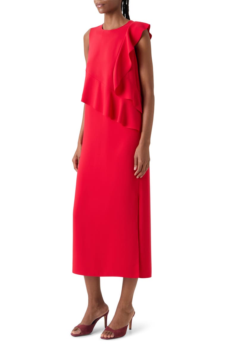 Laser Cut Crepe Column Gown, Alternate, color, RED