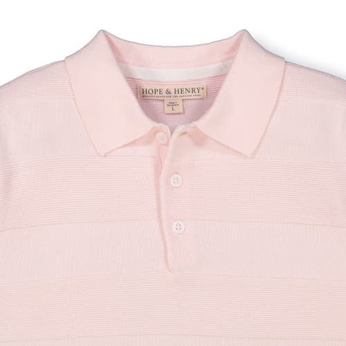 Hope & Henry Baby Boys' Short Sleeve Sweater Polo, Infant In Ballet Pink Textured Stripe