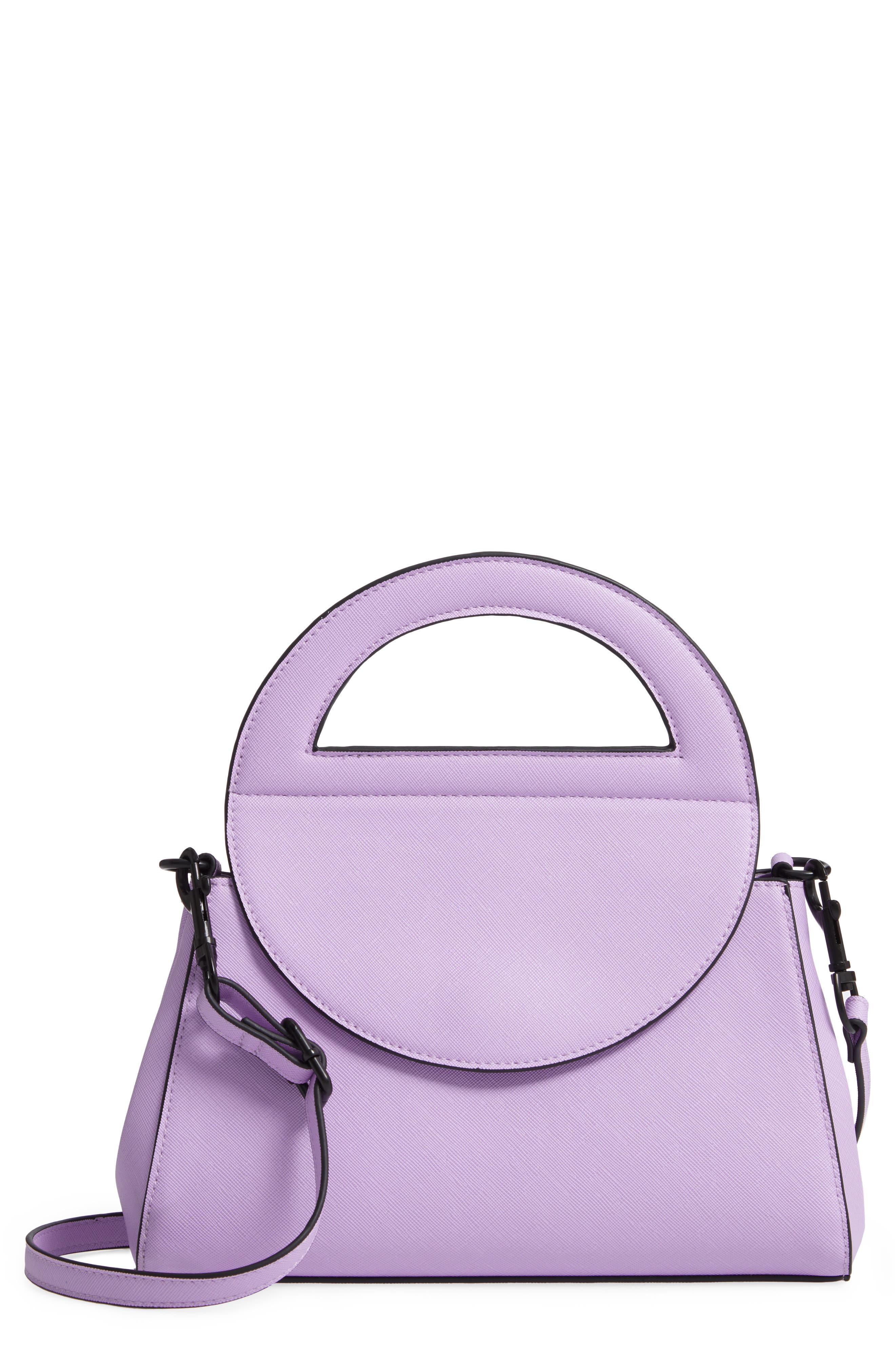 Trapezoid Faux Leather Satchel, Main, color, LILAC PURPLE
