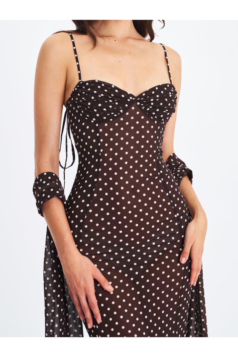 Yadira Polka Dot Chiffon Maxi Dress, Alternate, color, Brown polka dot