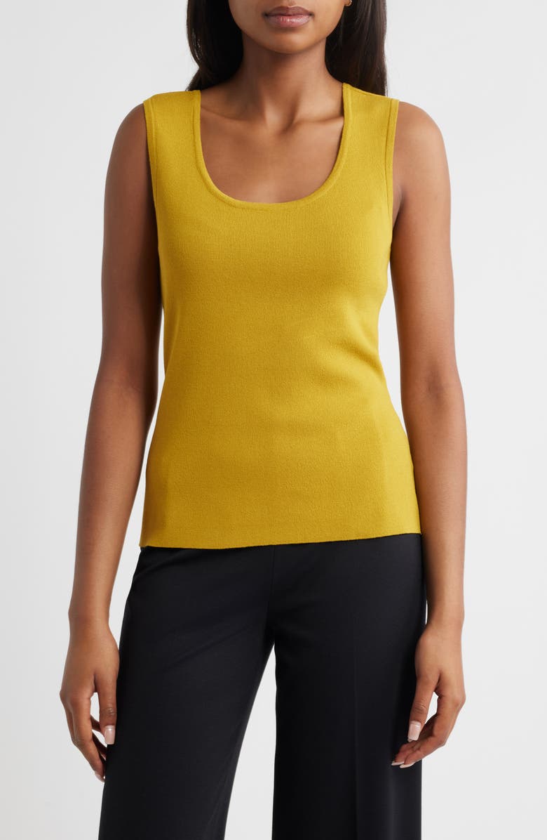 Tahari ASL Scoop Neck Sweater Tank, Main, color, Ochre