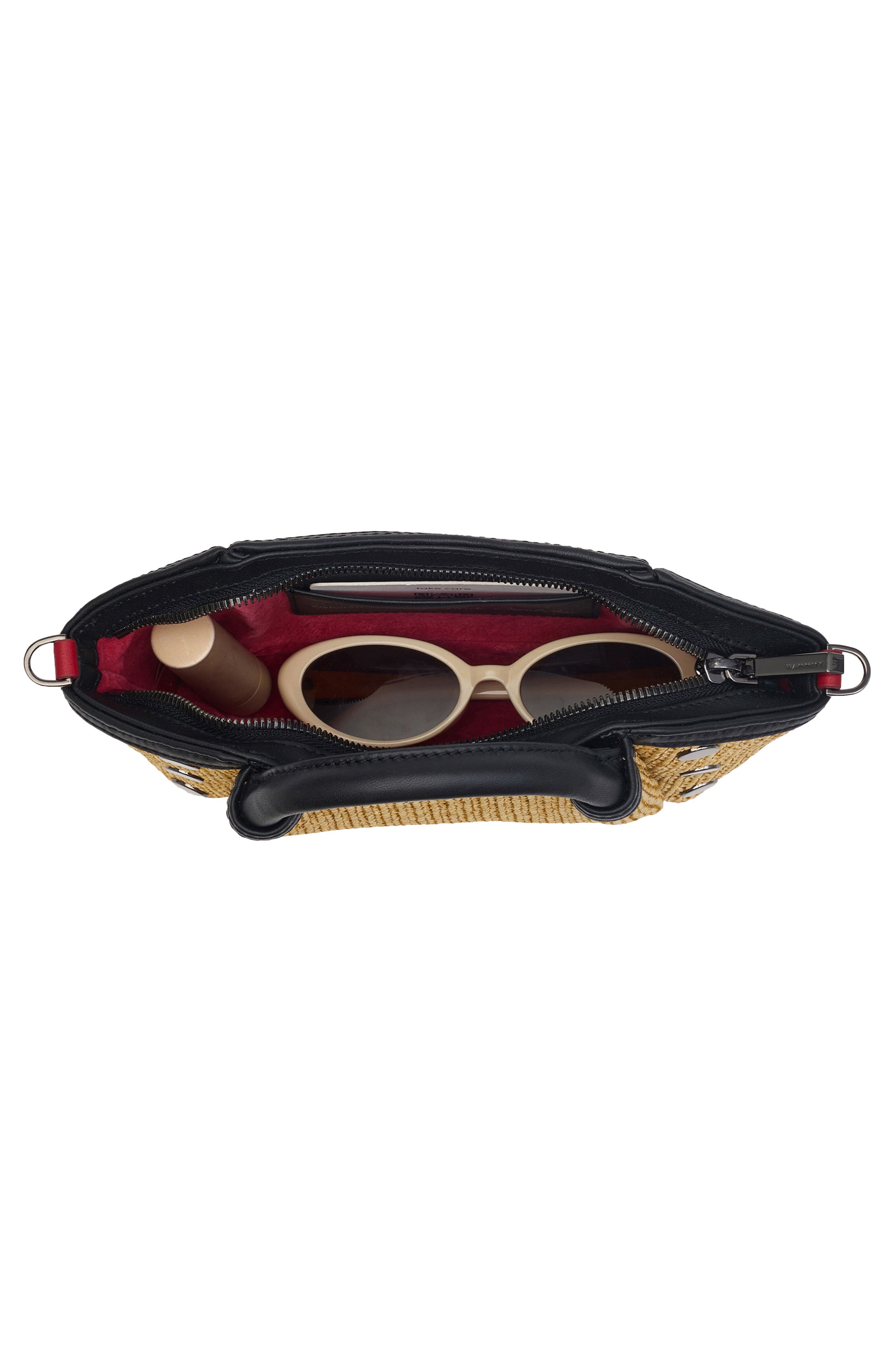 HAMMITT Mini Paul Leather Top Handle Bag, Alternate, color, Noir Smooth Raffia/ Gunmetal