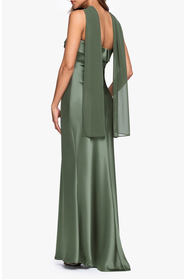 Strapless Satin Gown & Chiffon Scarf, Alternate, color, OLIVE
