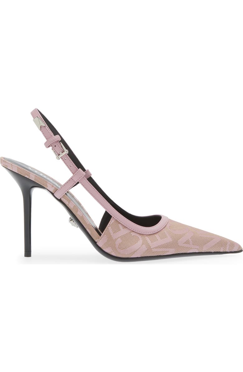 Versace Logo Pointed Toe Slingback Pump, Alternate, color,