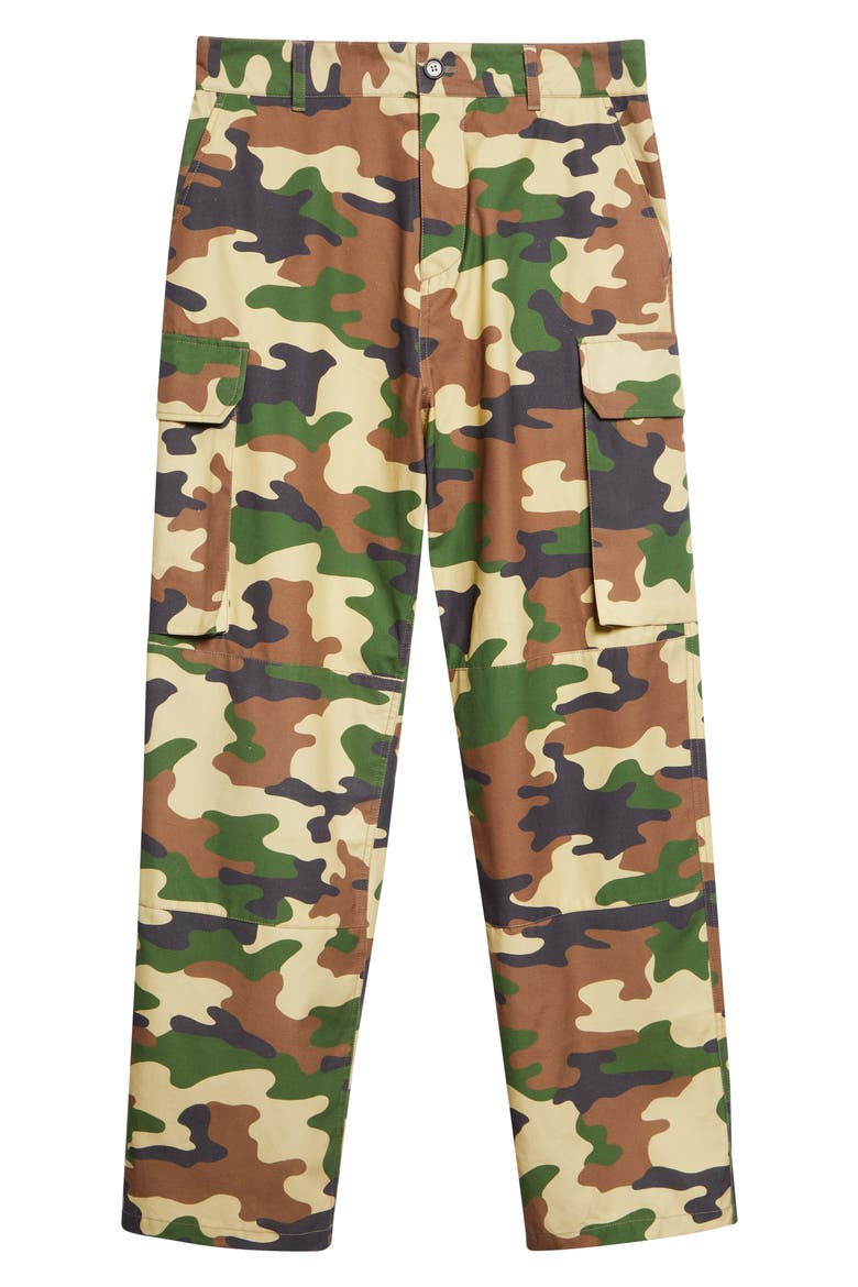 Camo Cotton Straight Leg Cargo Pants, Alternate, color, BROWN/ GREEN