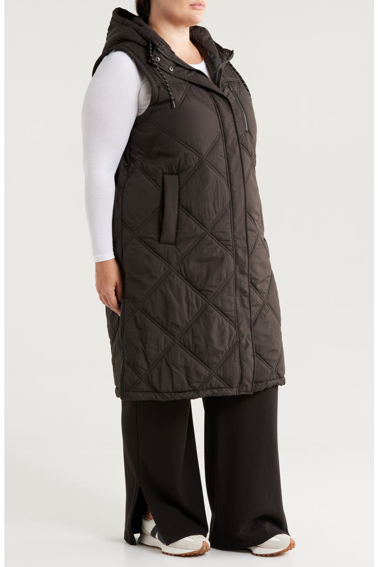 Long Hooded Puffer Vest, Alternate, color, BLACK