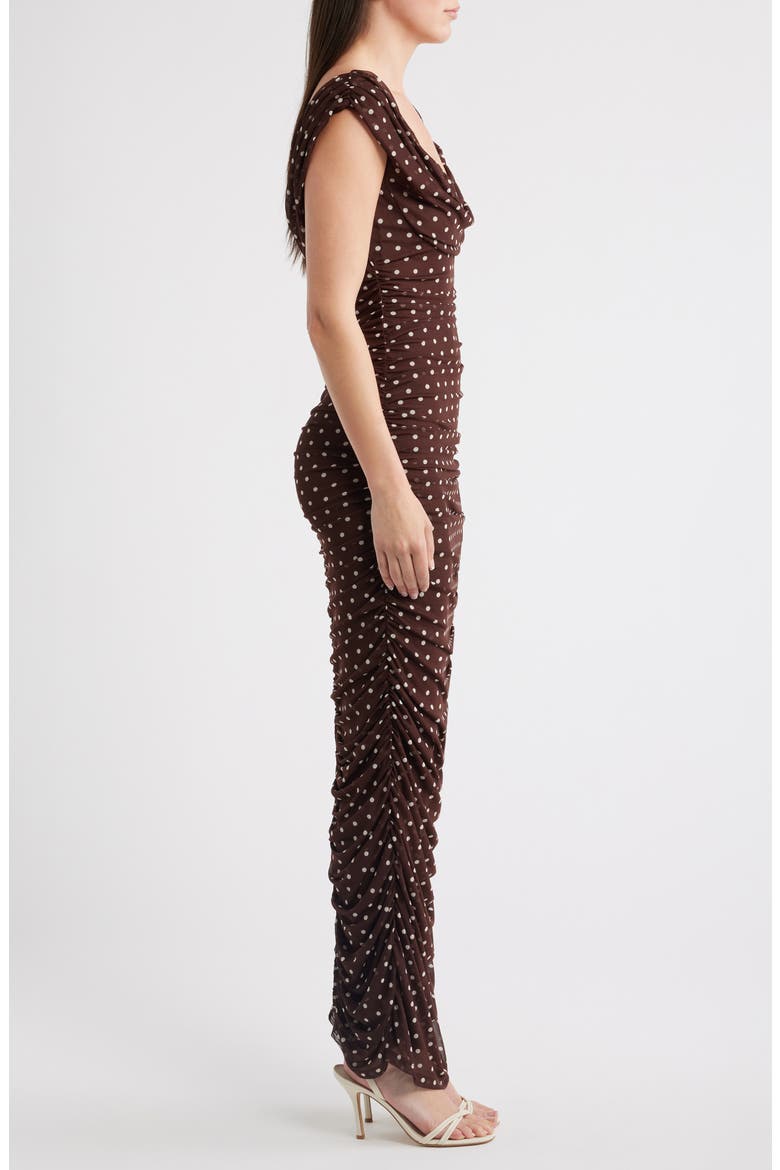 Evangeline Polka Dot Mesh Gown, Alternate, color, COCOA DOT