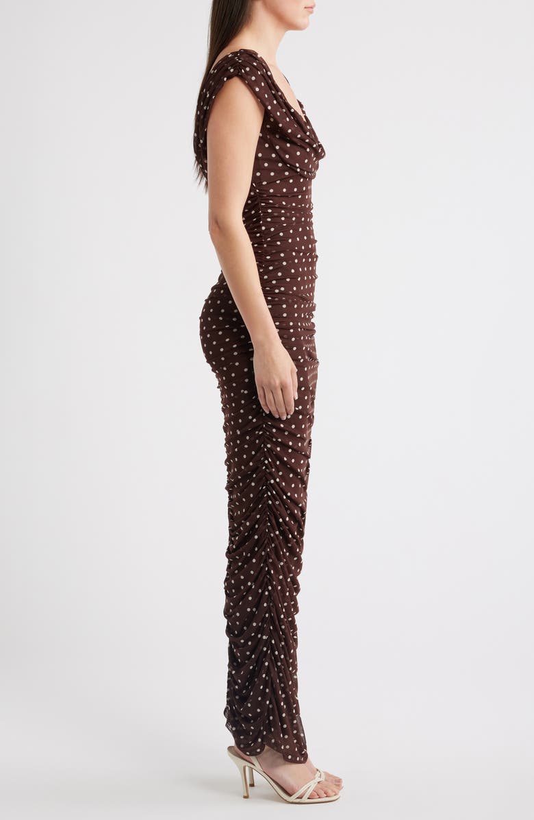 Black Halo Evangeline Polka Dot Mesh Gown, Alternate, color, Cocoa Dot