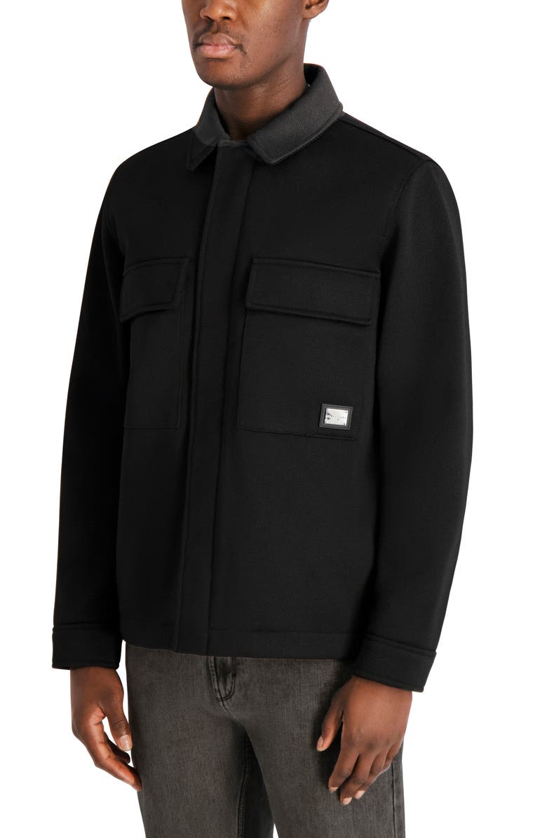 KARL LAGERFELD Twill Shirt Jacket, Alternate, color, Black