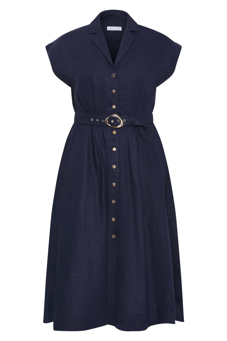 Liliyana Cap Sleeve Belted Dress, Alternate, color, NAVY