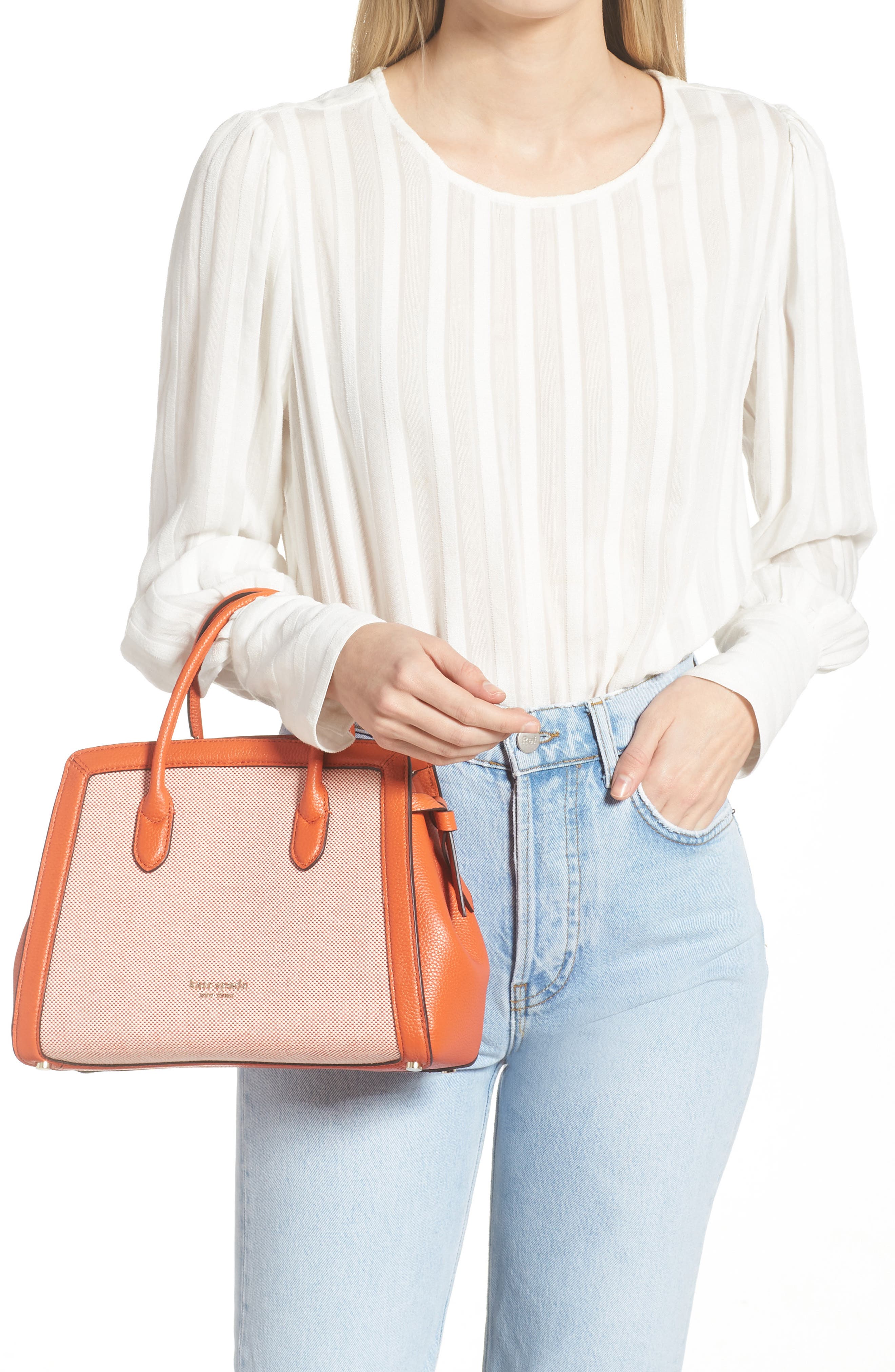 knott medium woven canvas satchel, Alternate, color, DRIED APRICOT