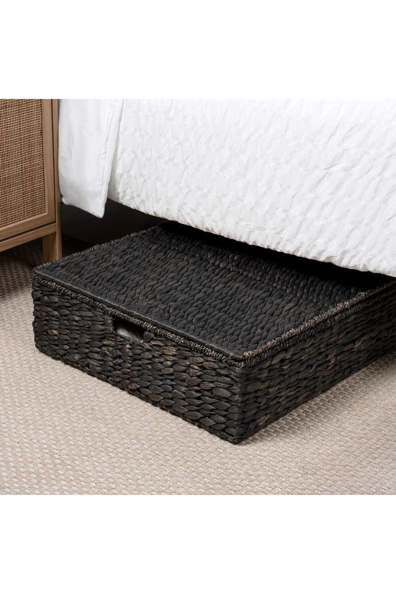 Holden 30" Classic Costal Hand-Woven Hyacinth Wicker Under Bed Storage Basket with Lid, Alternate, color, Black